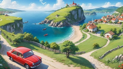 海边村庄小汽车