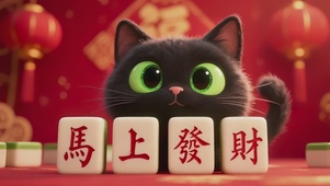 马上发财可爱小黑猫