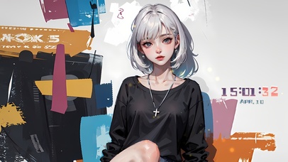 银发赛博可爱少女