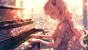 夕阳 美少女 弹琴