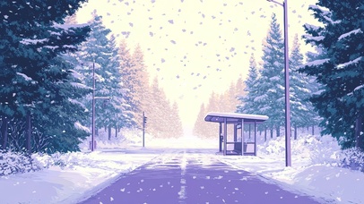 紫色飘雪森林小路