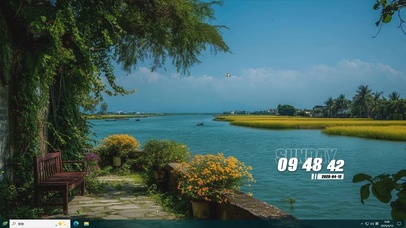 护眼树木河流房屋绿景桌面主题