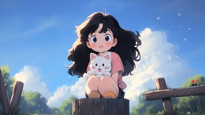 可爱女孩和猫咪