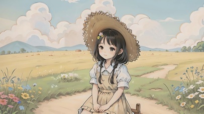 花田里发呆的女孩