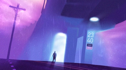 霓虹冷雨夜孤独的人