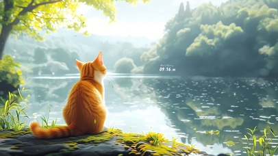 4K唯美春日湖边猫咪