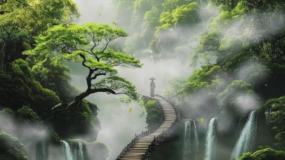 绿色护眼森林AI插画