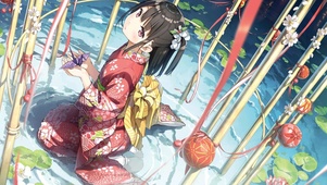 手捧千纸鹤的和服美少女