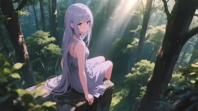 森林中的动漫少女