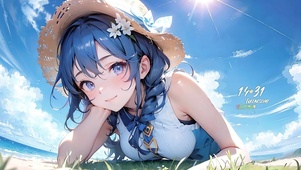 草地上享受初夏轻风的少女