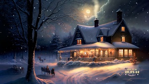 唯美夜晚树林圣诞屋