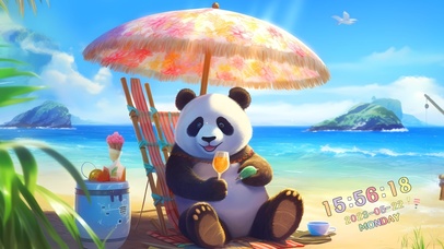 悠闲沙滩度假熊猫