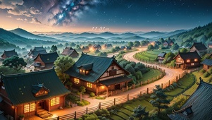 4K唯美治愈古风村庄夜景