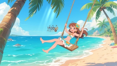 海边荡秋千女孩