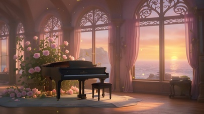 日落玫瑰与钢琴