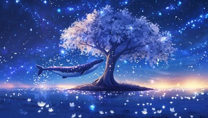 唯美樱花树下鲸鱼