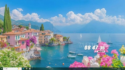 蓝天白云海景树木绿景桌面主题