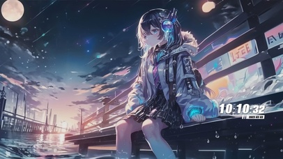 唯美动漫夕阳耳机女孩