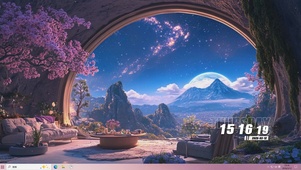 樱花树木夜景桌面主题