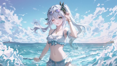 雪墨壁纸丨纳西妲丨夏日海滩丨