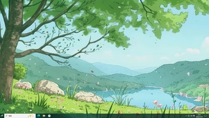 护眼绿景树木河流山川主题