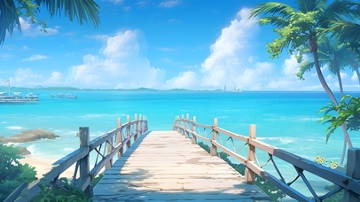 唯美清新大海古桥