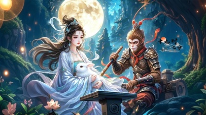 中秋友访的悟空和嫦娥