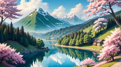 4K唯美治愈夏日雪山樱花河流