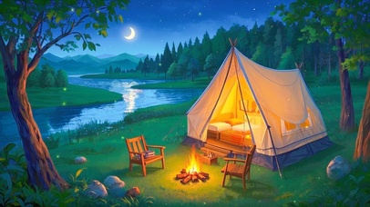 夜晚河边露营