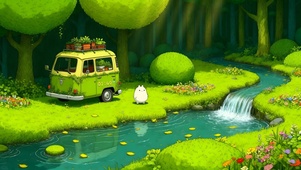 静谧绿色森林小溪