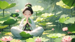 荷花悟禅女孩
