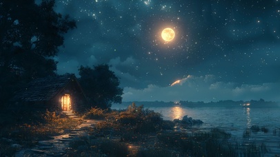江畔小屋夜空