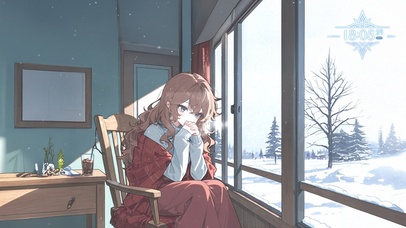 唯美雪景窗边少女