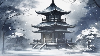 水墨寒冬肃杀荒郊孤寺