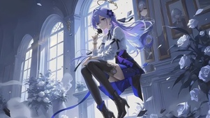 窗边蓝玫瑰少女