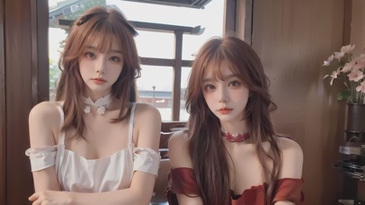 【4K】眨眼互动，吊带裙姐妹