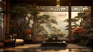 古风屏风山水	
