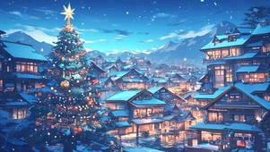 静谧冬日小镇夜景