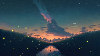 夕阳夜空萤火