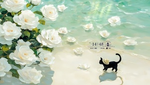 海边玫瑰黑猫