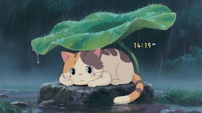 荷叶躲雨猫咪