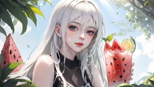 夏日西瓜饮料少女