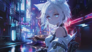赛博白发猫耳少女