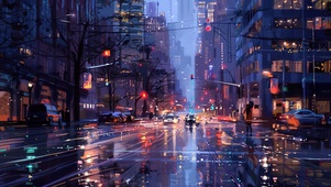 雨天下的霓虹街道