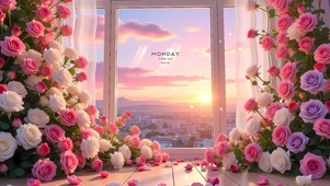 玫瑰花窗台