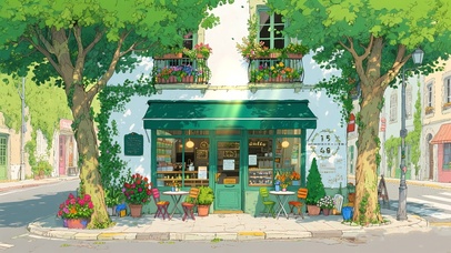 清新绿意街角书店