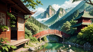 山中溪边古屋