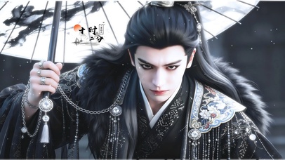 御风执伞黑衣古风帅哥