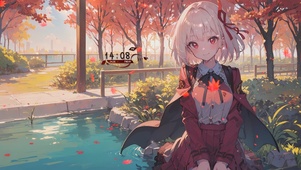 溪边枫叶少女