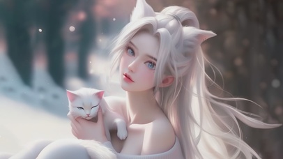 可爱治愈白发猫耳女孩
